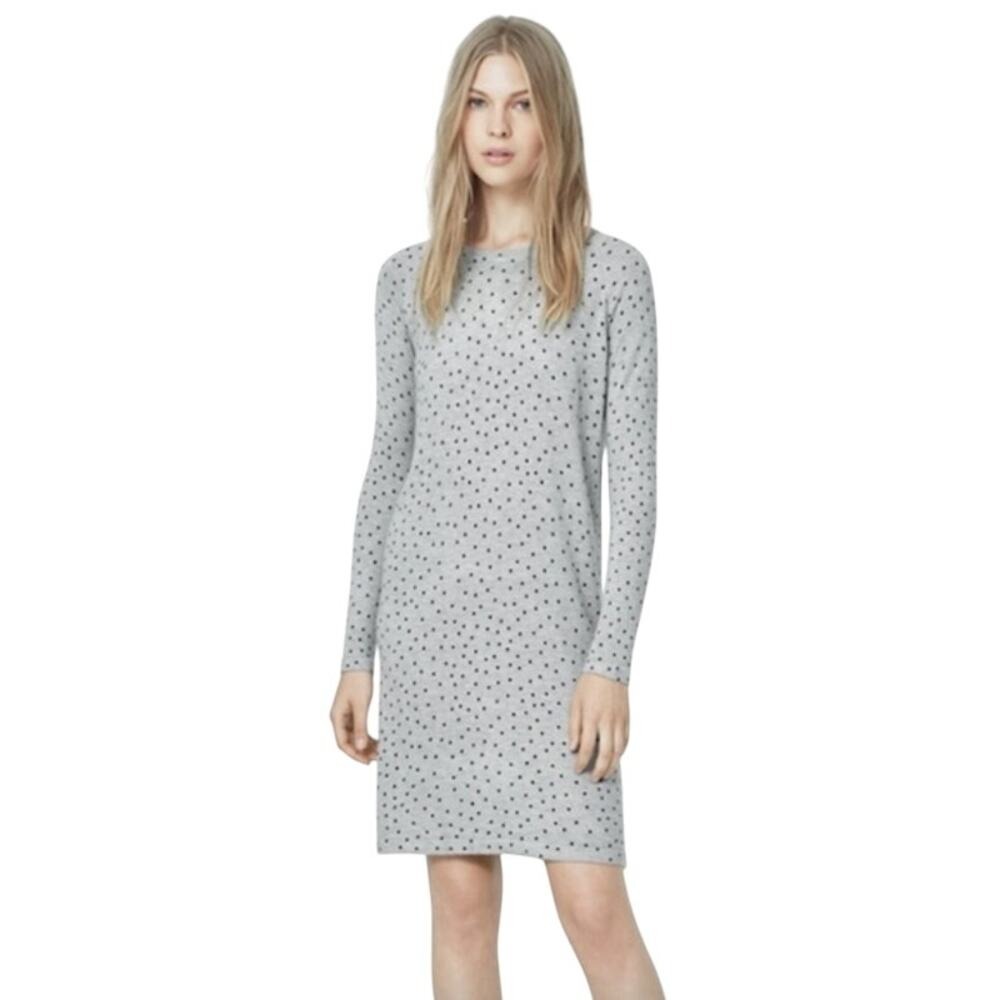 Mango Basics Gray Polka Dot Long Sleeve Jumper Dress Crew Neck Button Back M
